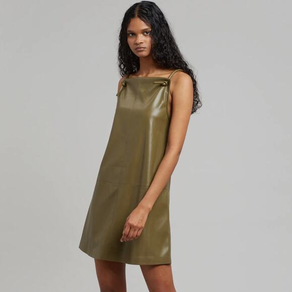 NANUSHKA Claire Vegan Leather Dress Olive Green {3N39} - Picture 2 of 6